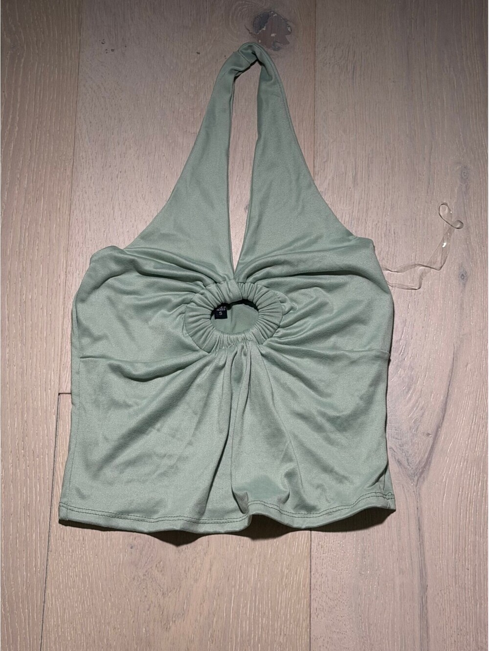 Vibe Sage Green Halter Crop Top Ring Cutout Open Back Stretch Size S NWT